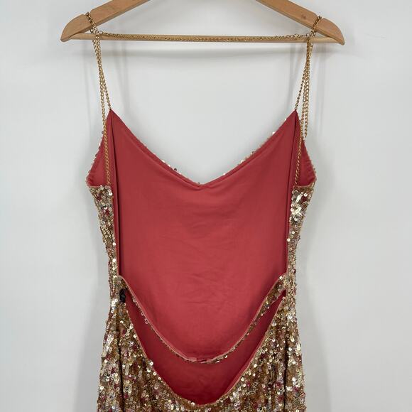 h:ours | NWT Vega Dress in Quartz Rose Gold Sequined Open Back Mini Dress L - Picture 11 of 15